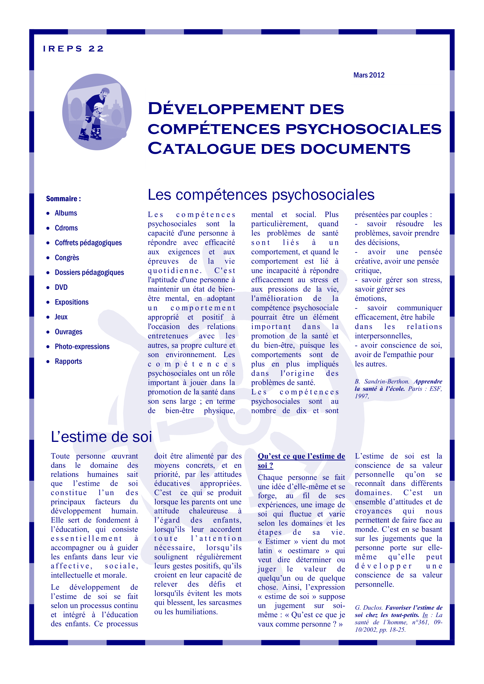 Développement des compétences psychosociales – Catalogue des documents