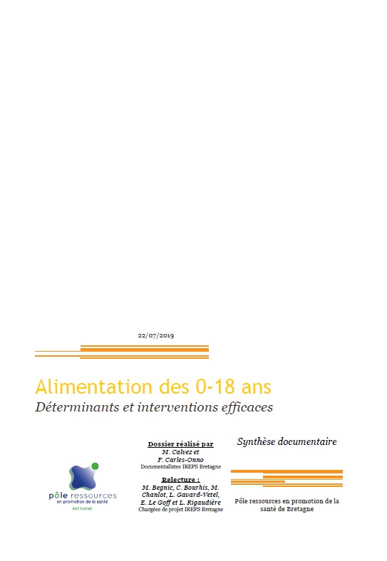 Alimentation des 0-18 ans : Déterminants et interventions efficaces